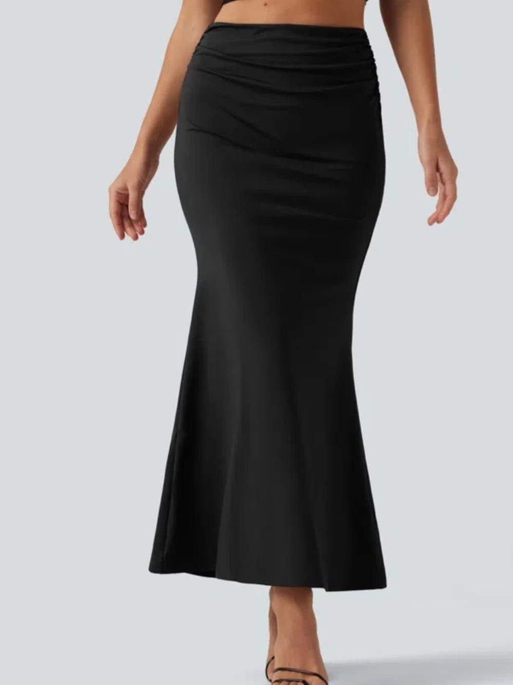 NWT Tummy Control HALARA Black Ruched Waist 2-in-1 Mermaid Maxi Skirt